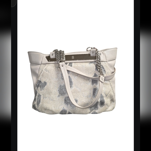 JLO Gray Faux Snakeskin Hobo/Satchel Bag Silvertone Chain Link Shoulder Straps - Picture 2 of 13